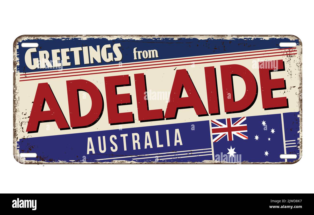 Greetings from Adelaide vintage rusty metal plate on a white background, vector illustration Stock Vector