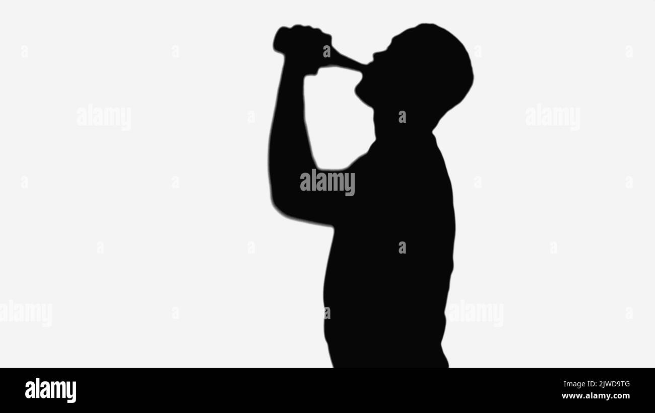black shadow of man drinking beer isolated on white Stock Photo Alamy