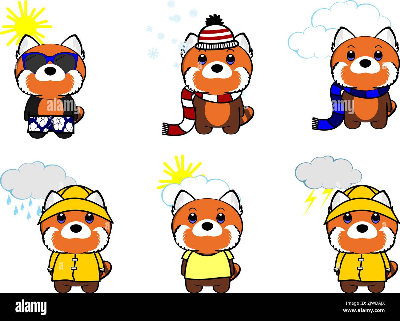 red panda weather kawaii cartoon set collection illustration in vector ...