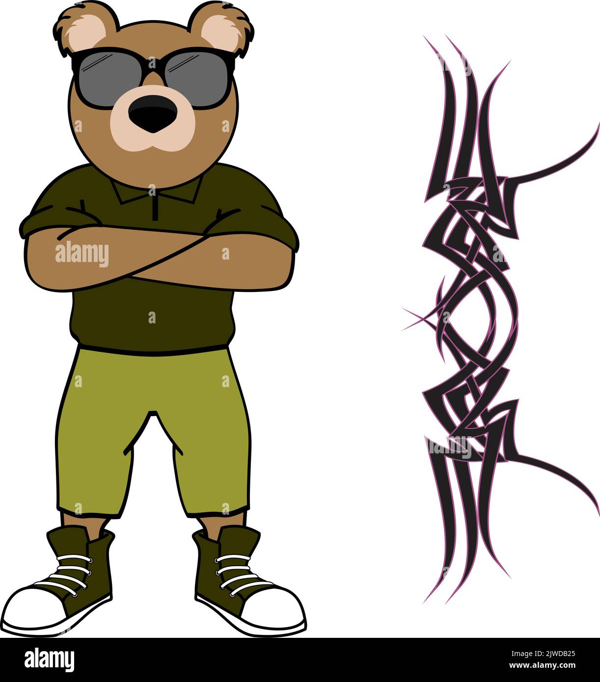 standing bear teen cartoon with sunglasses hipster style in vector
