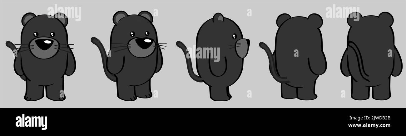 chibi panther cartoon perspective pack in vector format Stock Vector