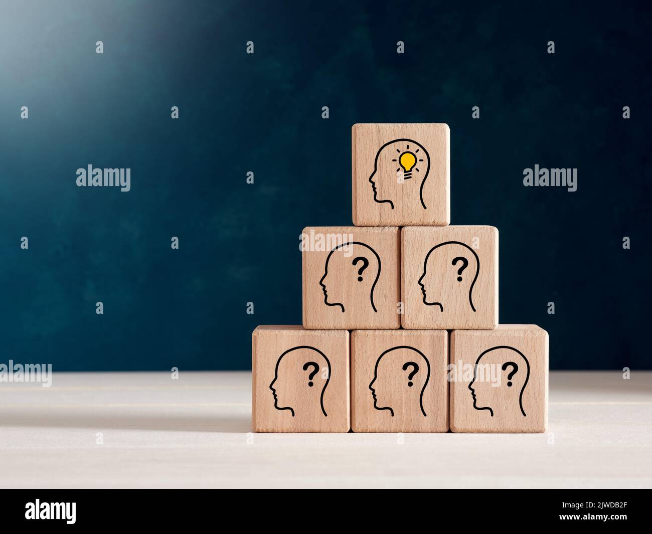 Creative idea, thinking, brainstorming and innovation concept. Wooden ...