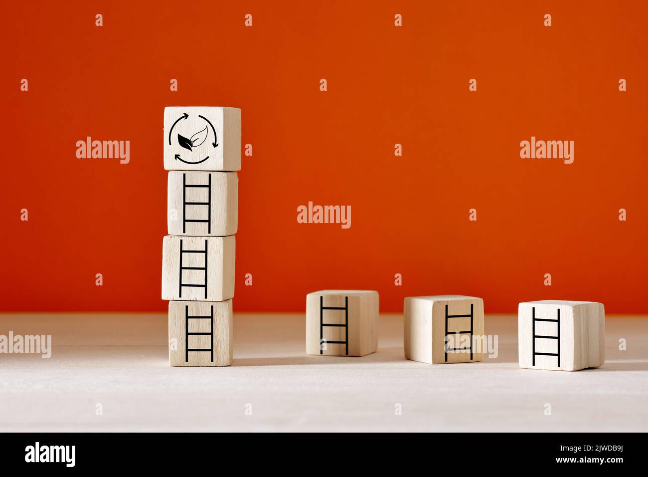 Environmental sustainability, sustainable development, social governance and environment protection goal and strategy concept. Stairs or ladder climbi Stock Photo