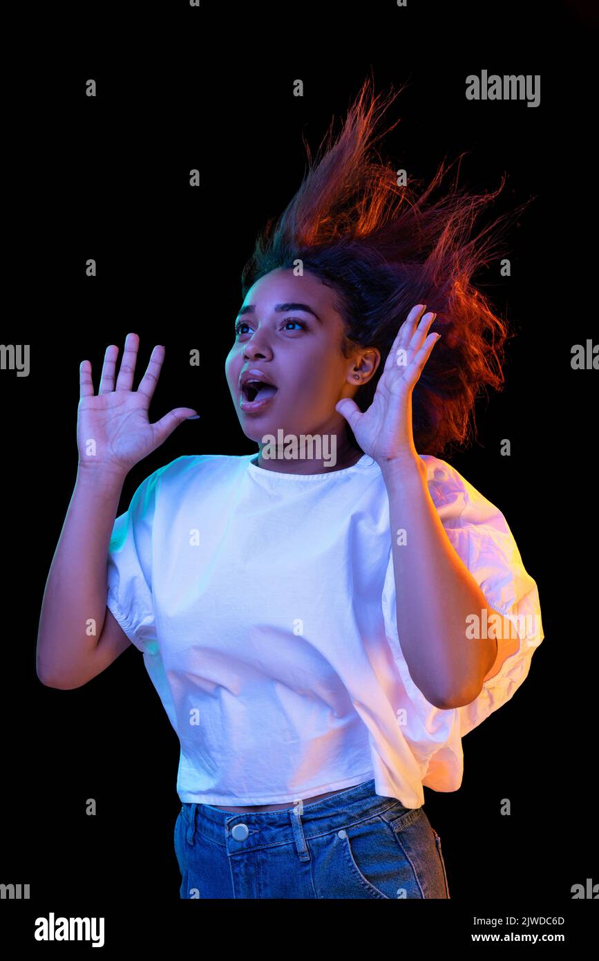 Shocked Walk In Portrait of shocked girl being surprised or astonished to see large ...