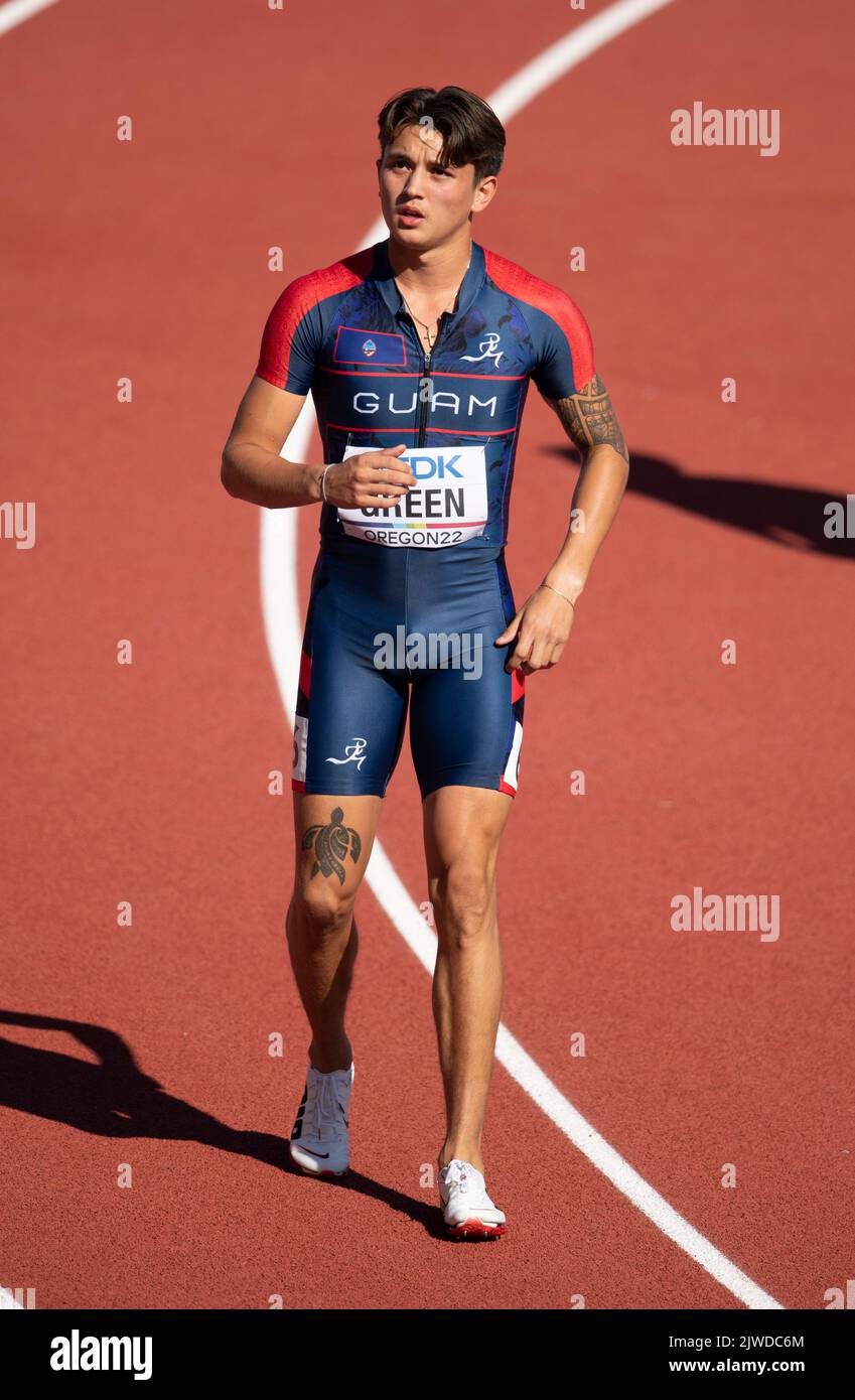 Joseph Green of Guam competing in the men’s 200m heats at the World Athletics Championships, Hayward Field, Eugene, Oregon USA on the 18th July 2022. Stock Photo