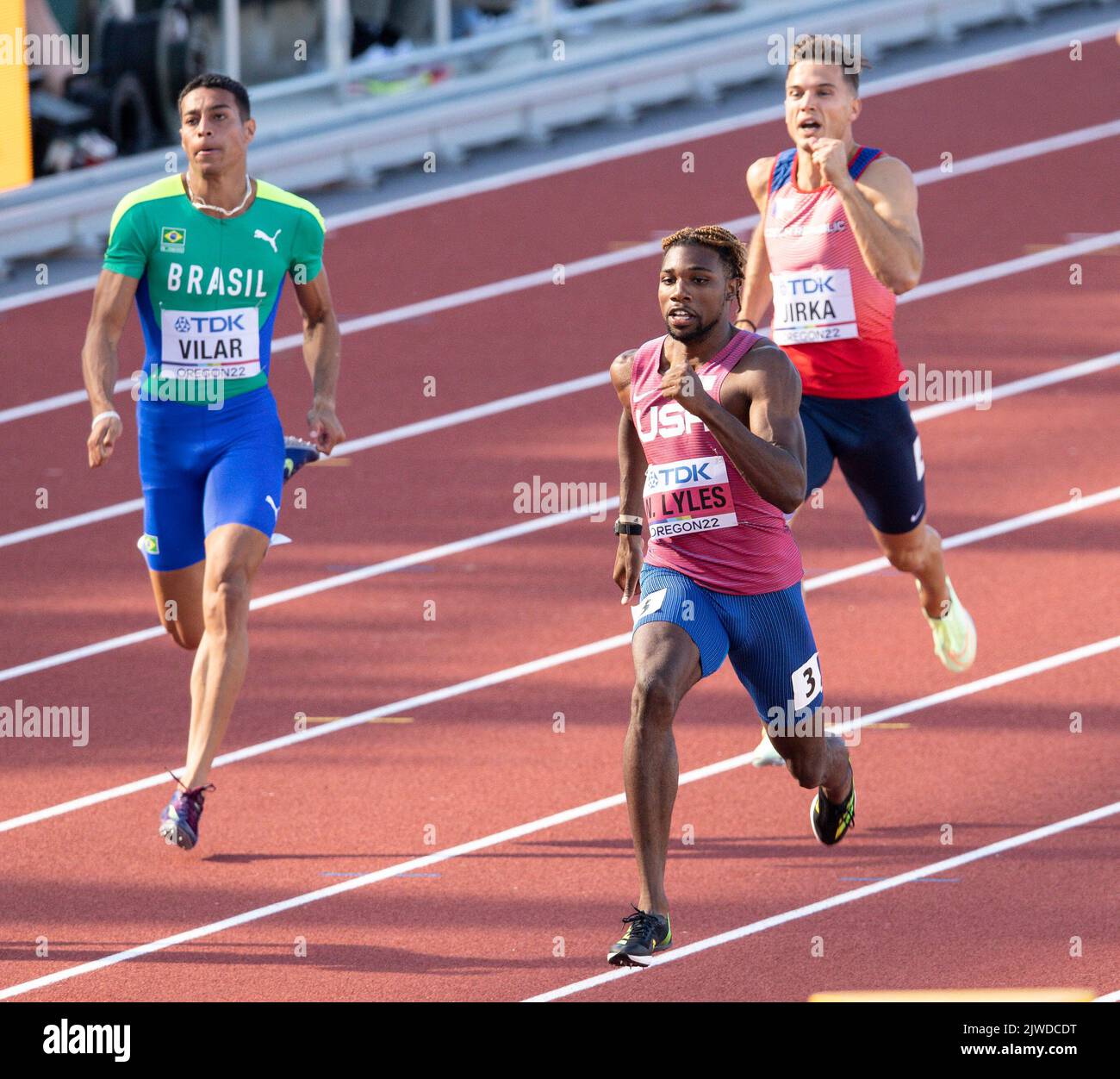 Noah Lyles of the USA competing in the men’s 200m heats at the World