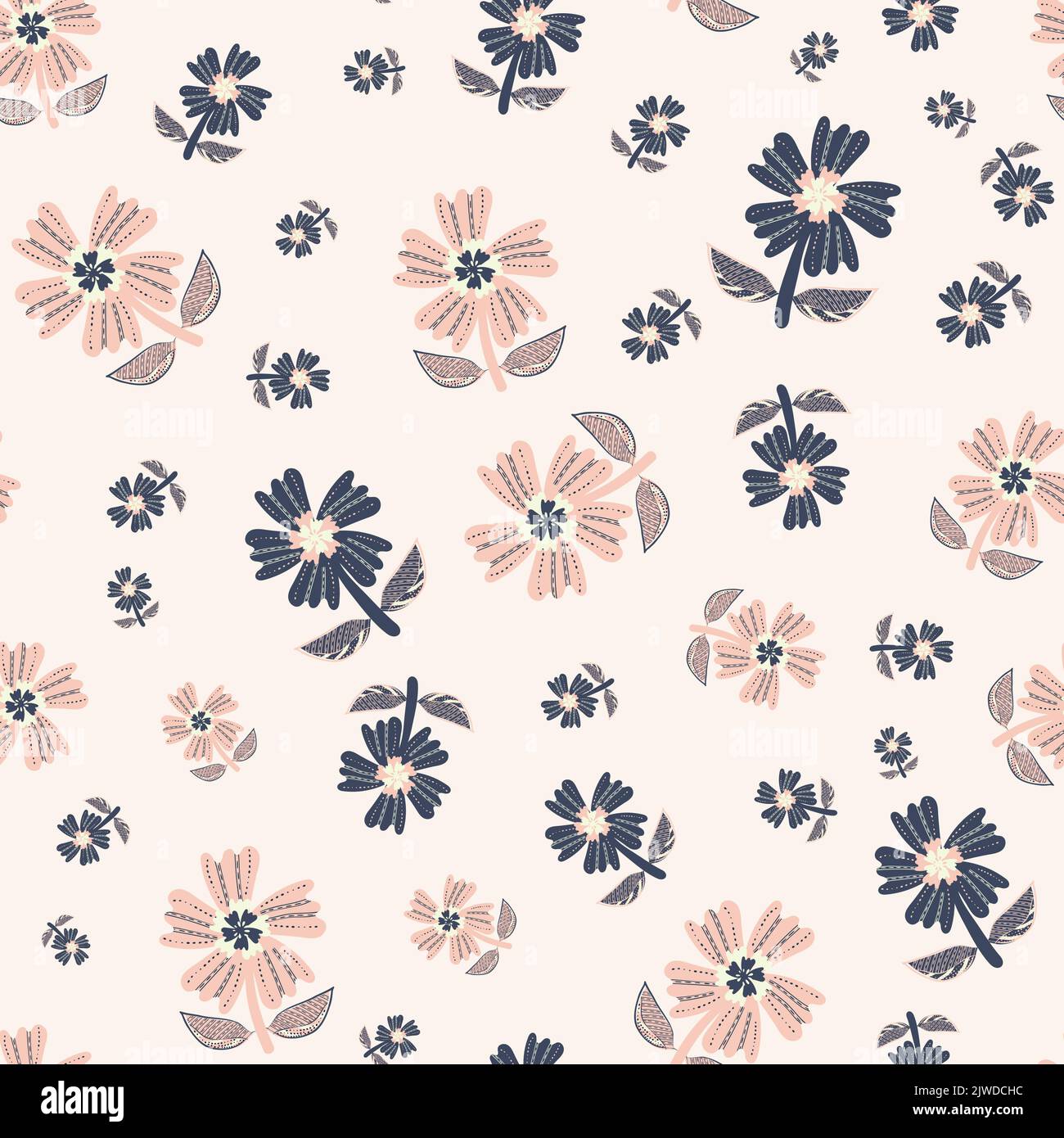 Wild meadow flower seamless vector pattern background. Modern style ...