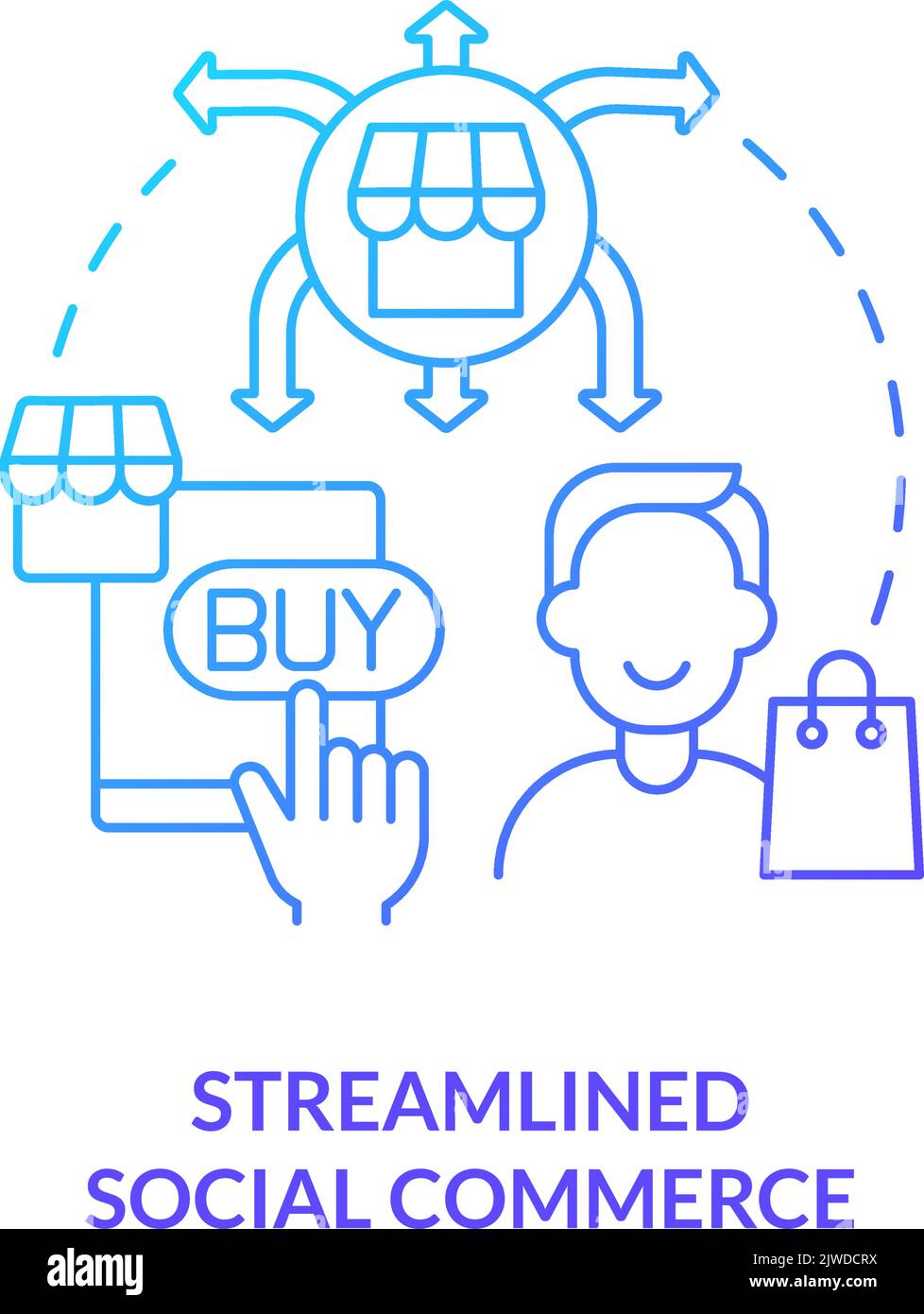 Streamlined social commerce blue gradient concept icon Stock Vector