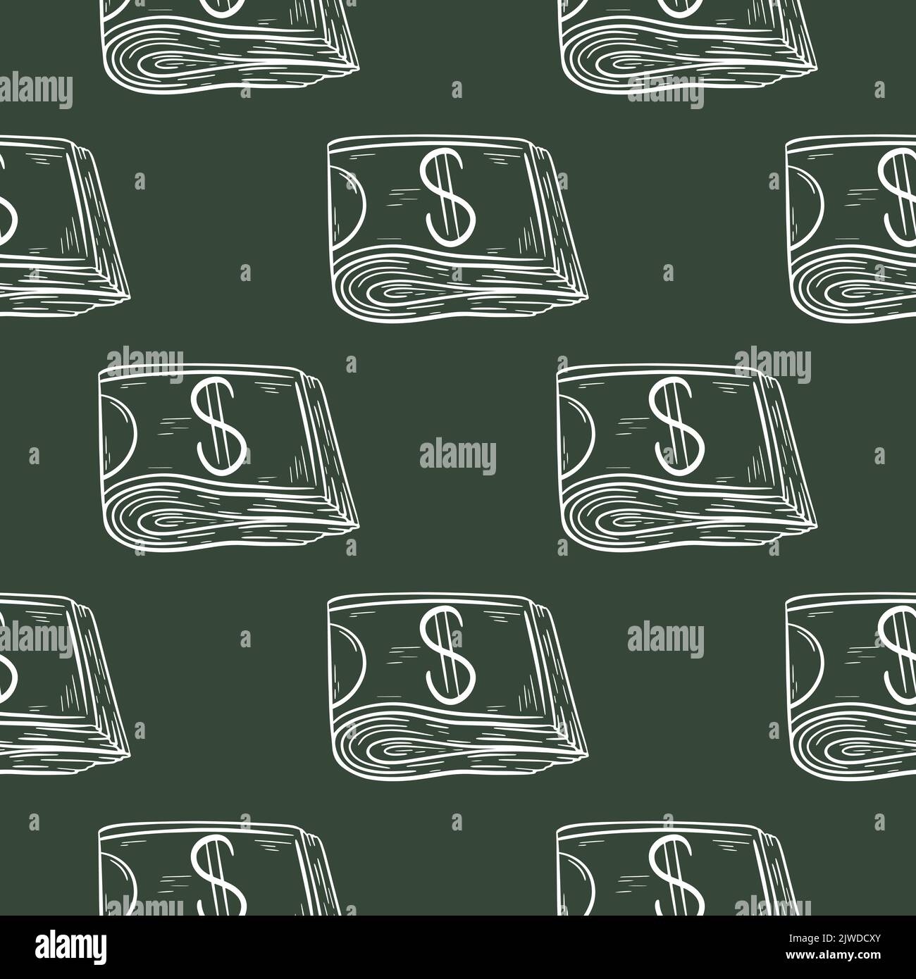 Folded cash money seamless pattern vector illustration. American currency background. Dollars on green background print for packaging, paper, fabric Stock Vector