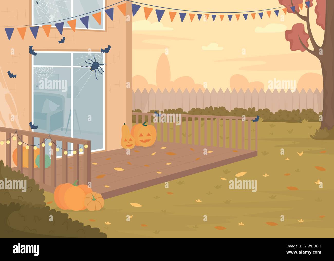 Halloween backyard party flat color vector illustration Stock Vector ...