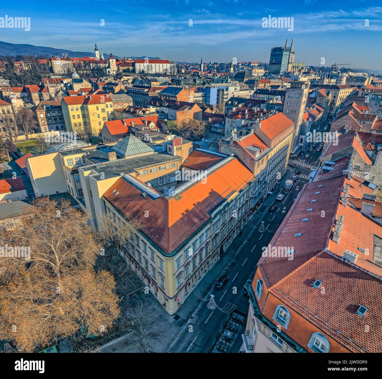 Panorama of Zagreb, aerial shot of the city center Stock Photo