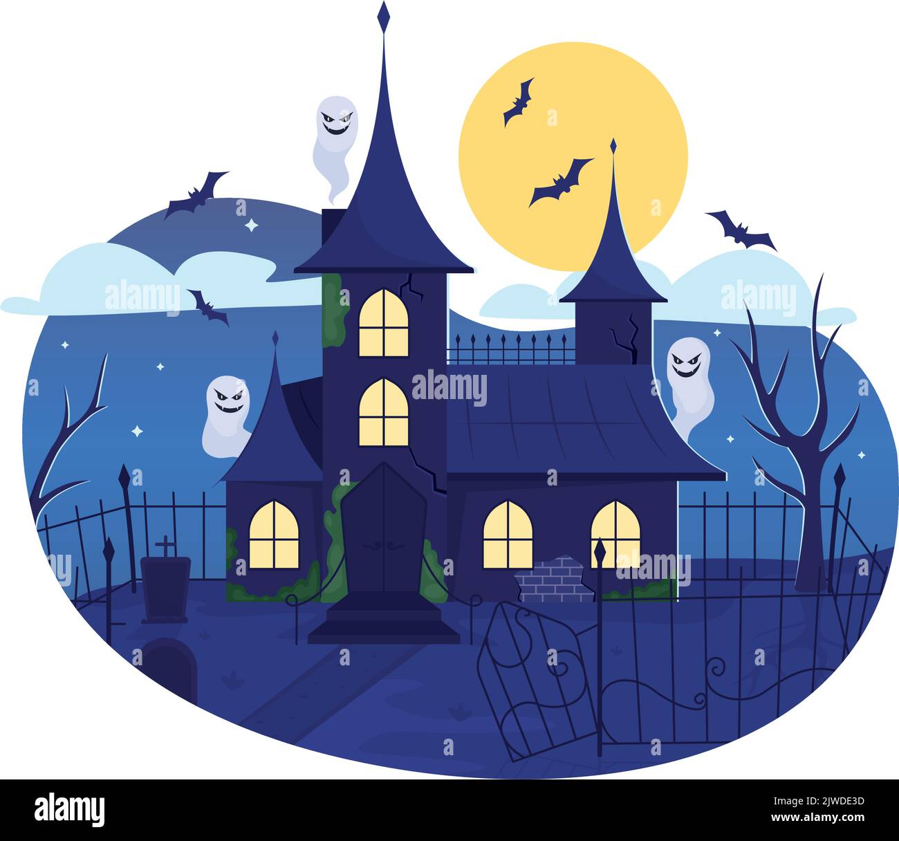 Haunted house 2D vector isolated illustration Stock Vector Image & Art ...