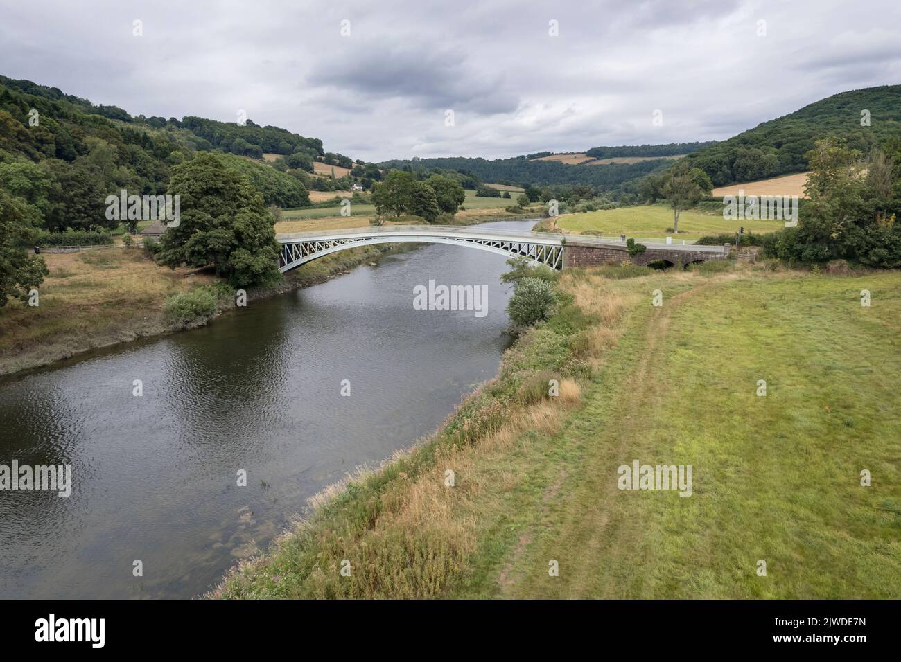 aerial view of river wye and the wye valley at bigsweir bridge