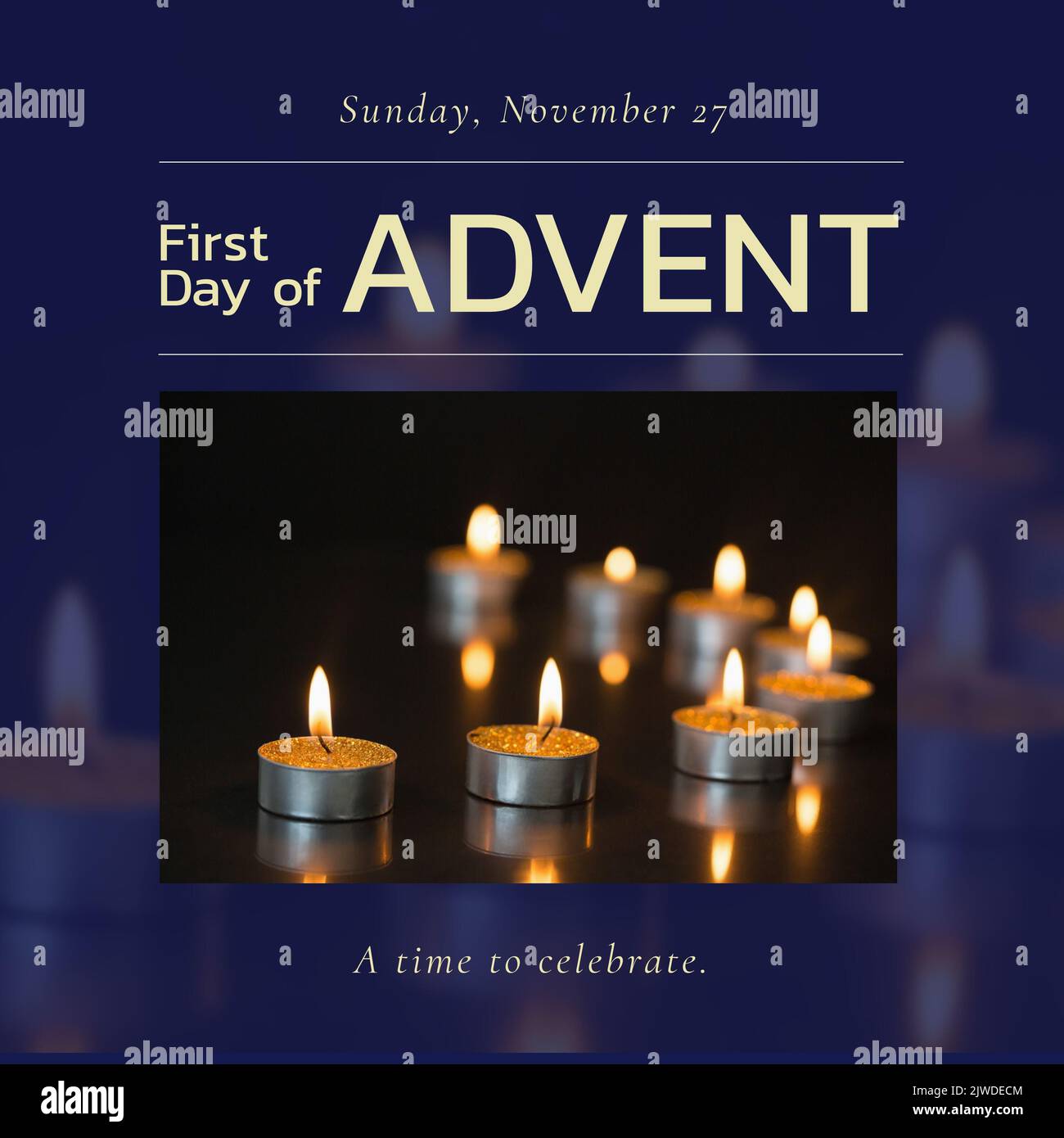 Composition of first day of advent text with candles on blurred background Stock Photo Alamy