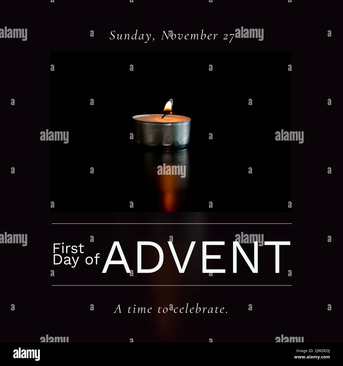 Composition of first day of advent text with candle on black background Stock Photo