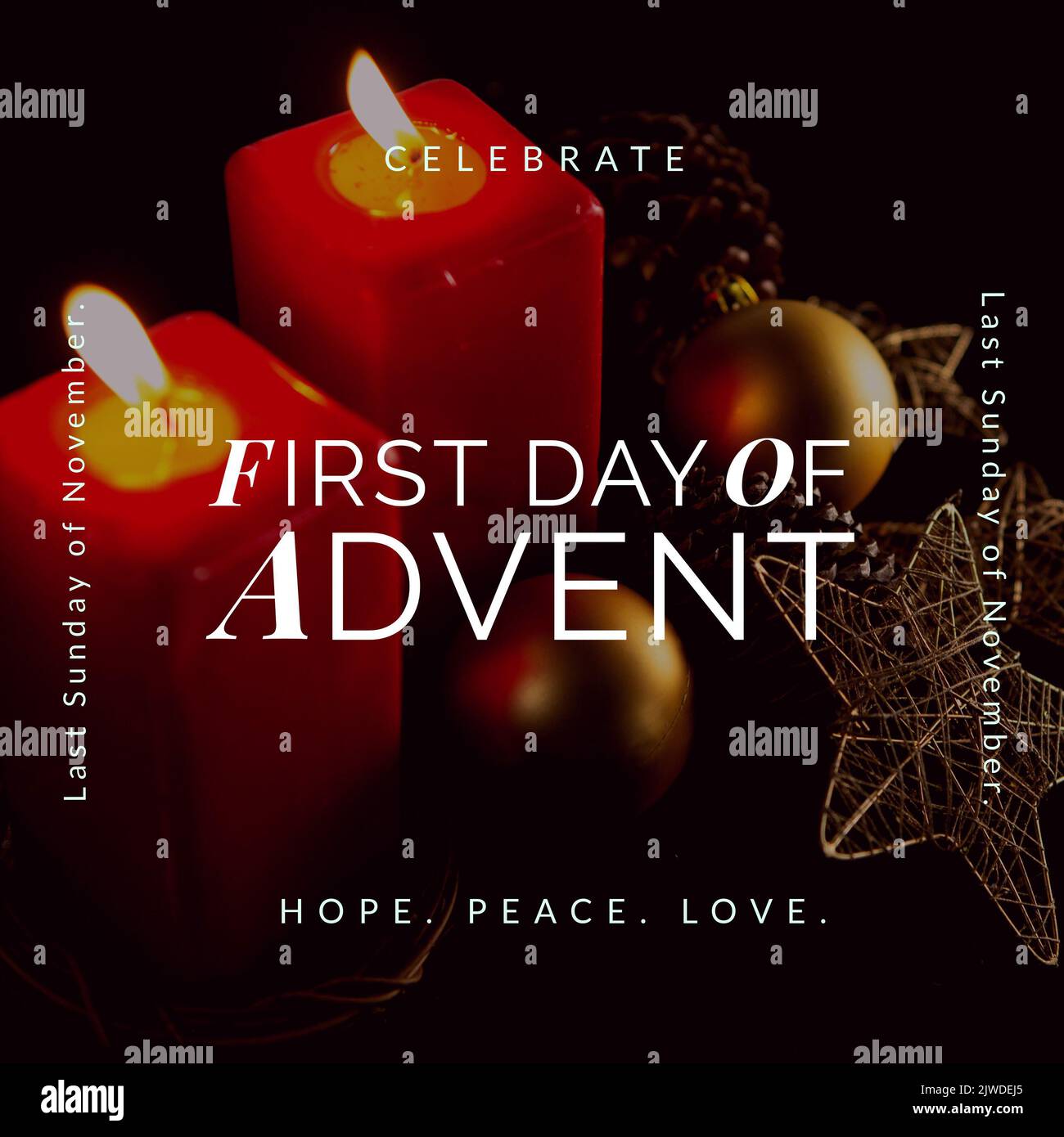 Composition of first day of advent text over candles and christmas