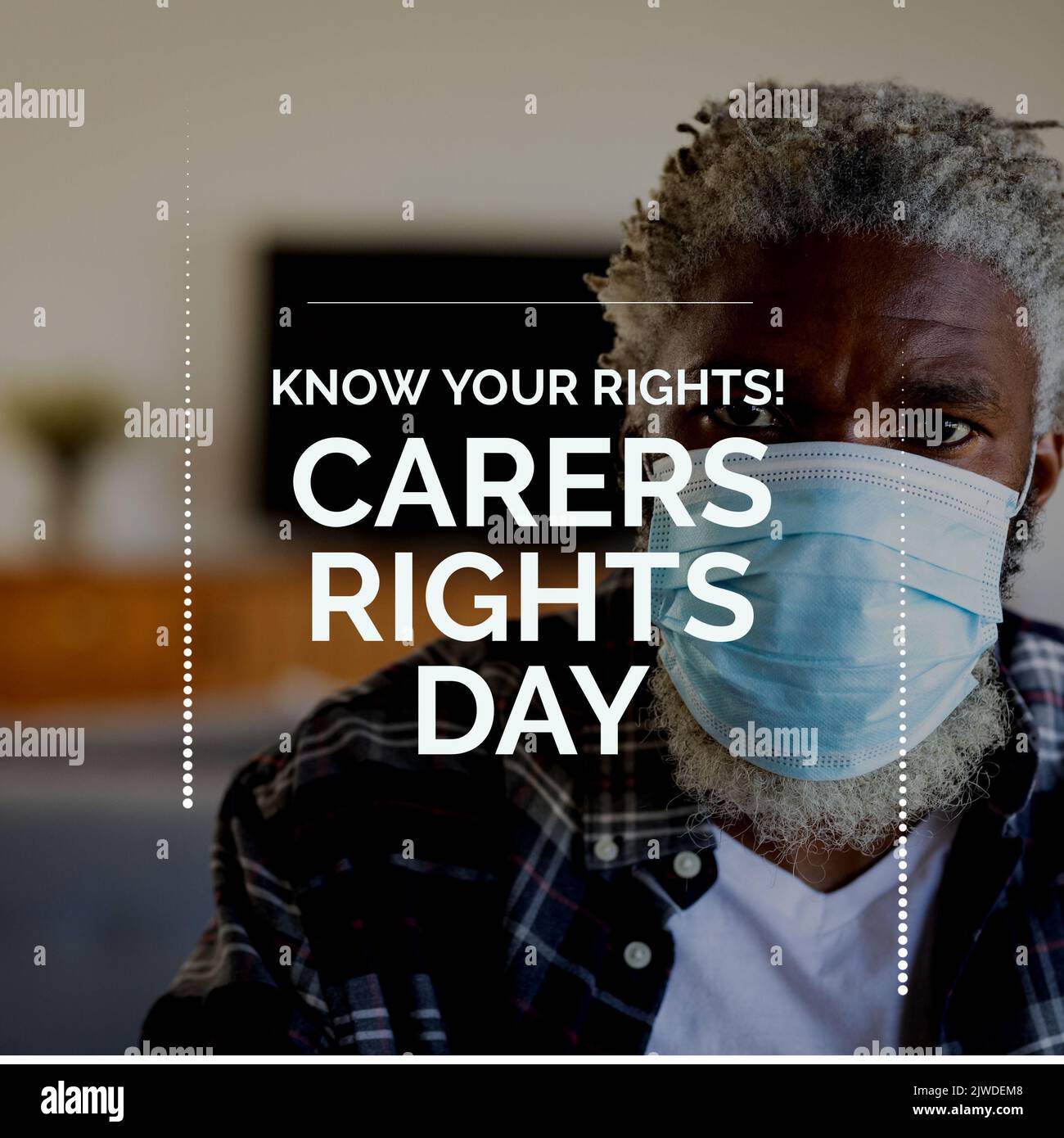 Composition of carers rights day text with african american man wearing ...