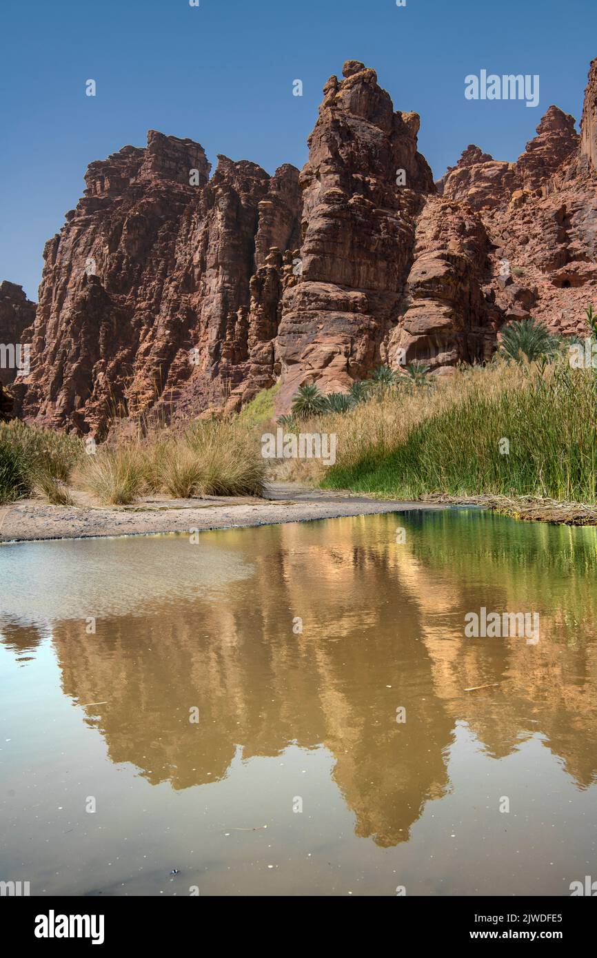 Rugged landscape with pool  Wadi Disah Tabuk Province Saudi Arabia 1 Stock Photo