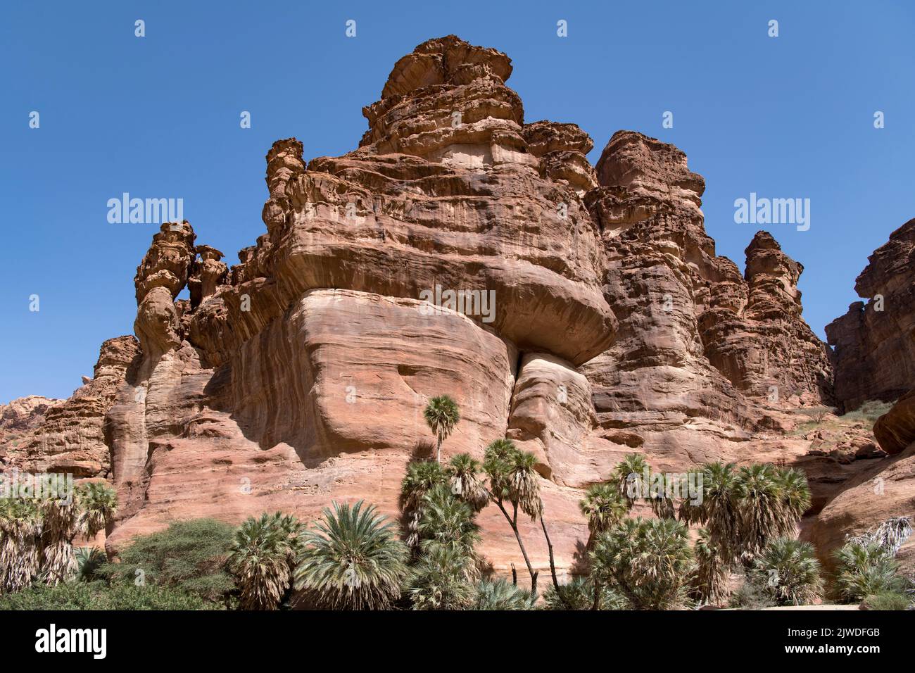 Spectacular cliff face Wadi Disah Tabuk Province Saudi Arabia Stock Photo