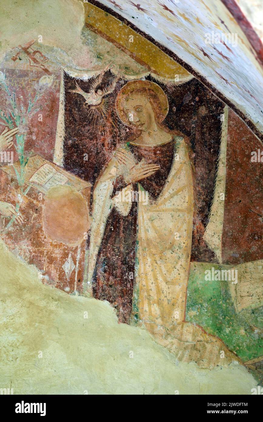 Saint Fresco or Wall Painting of Evangelist in the c16th Painted Chapel or Chapelle Notre-Dame de Benva Lorgues Var Provence France Stock Photo