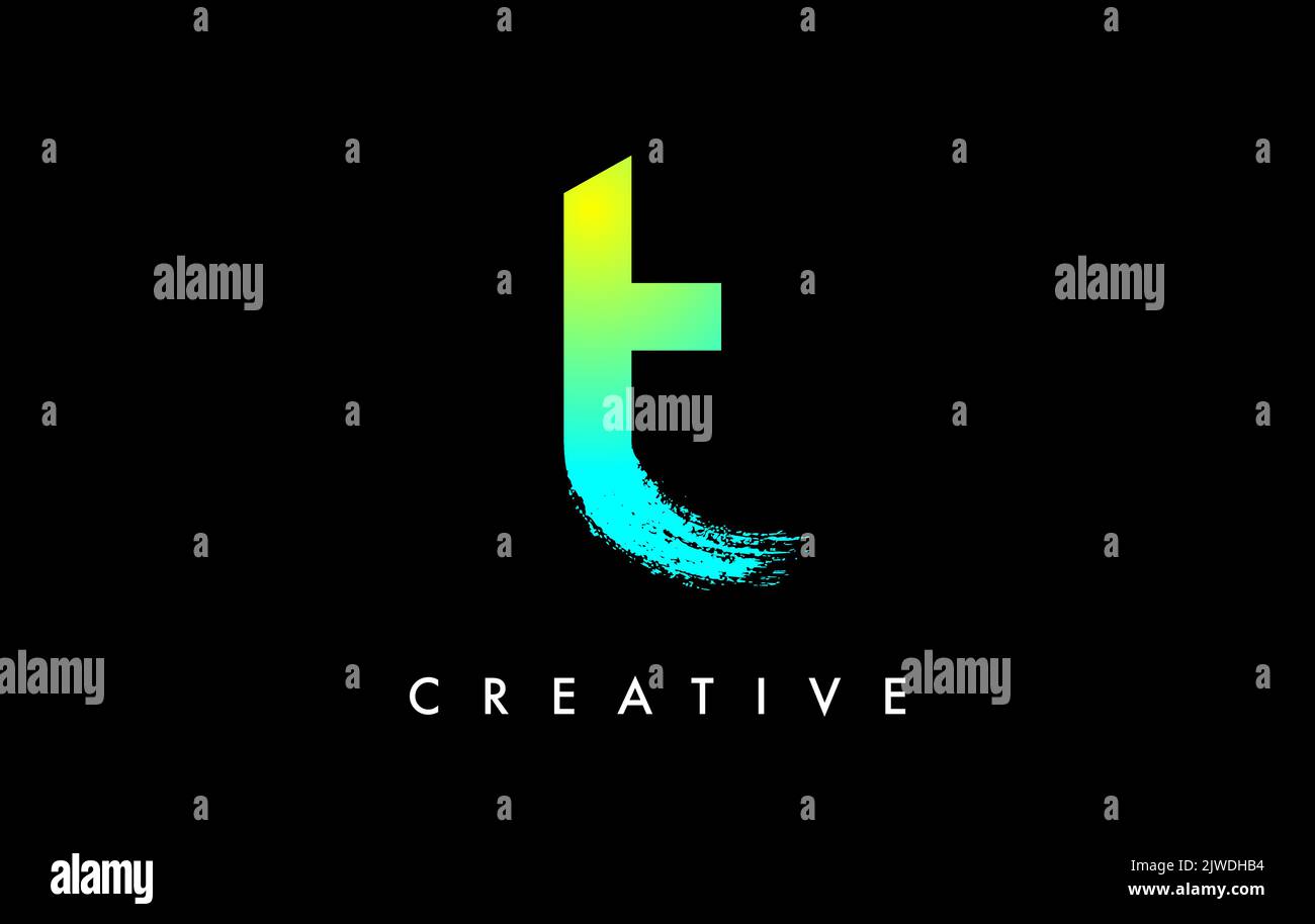 Letter T Logo Icon Design with Rounded Shape and Artistic Brush Stroke ...