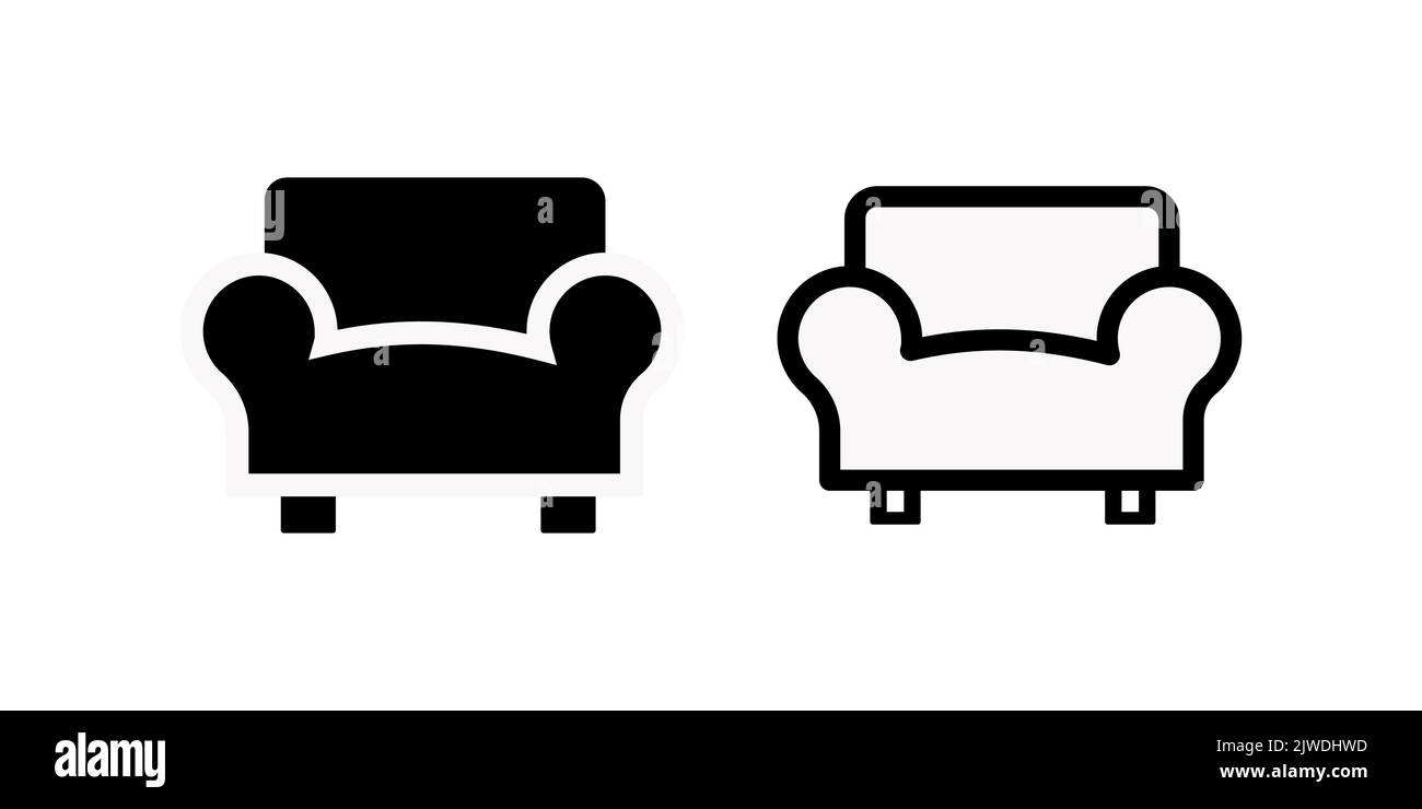 Black white vector illustration of bridgewater sofa. Flat icon of settee. Element of modern home office furniture. Isolated object on white background Stock Vector