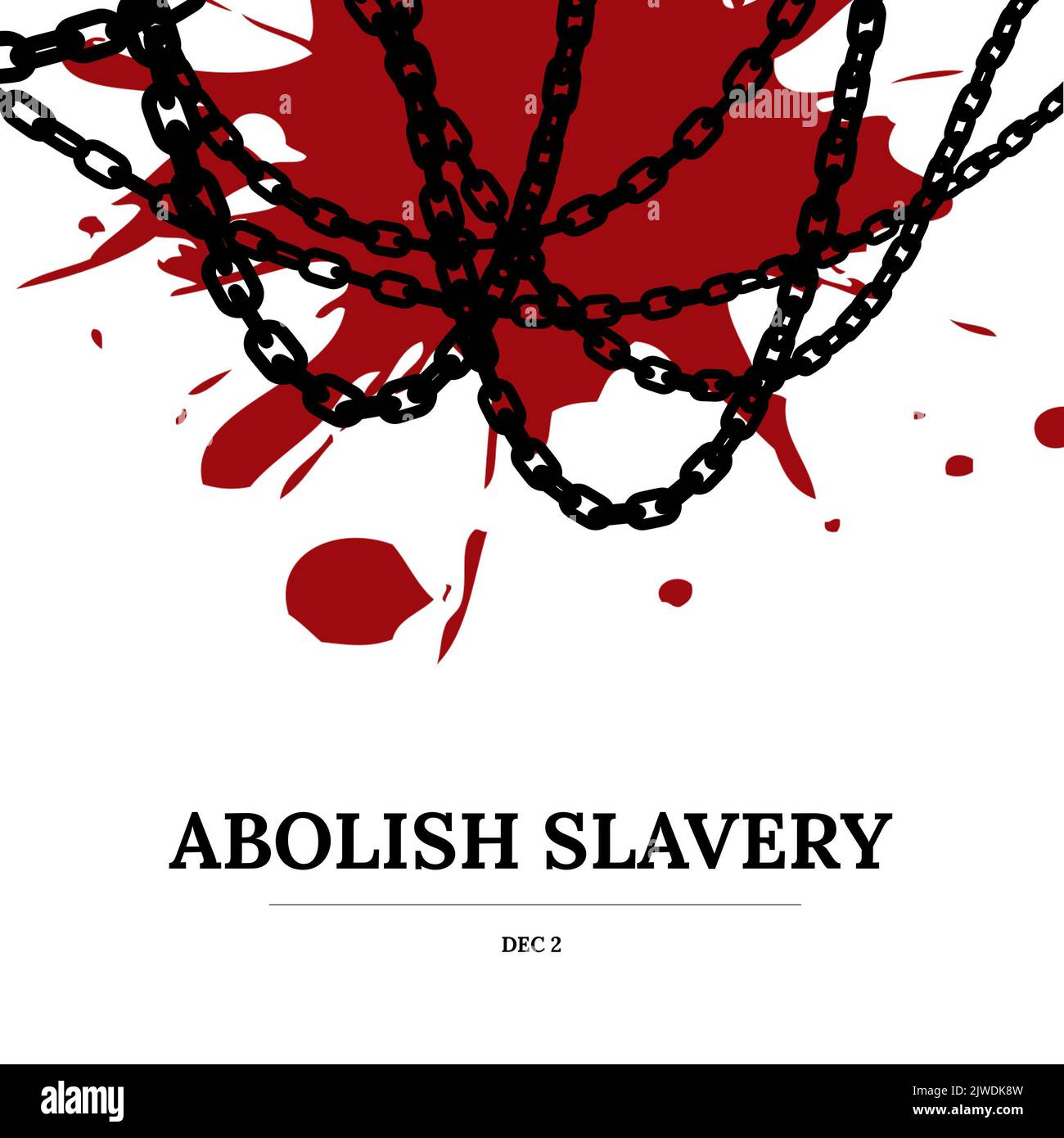 Illustration of red blood stains and chains with abolish and slavery
