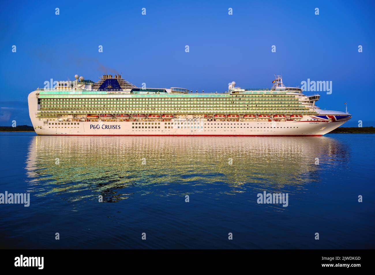 Ventura, a cruise ship operated by P&O Cruises , early morning arrival at her homeport of Southampton. Stock Photo