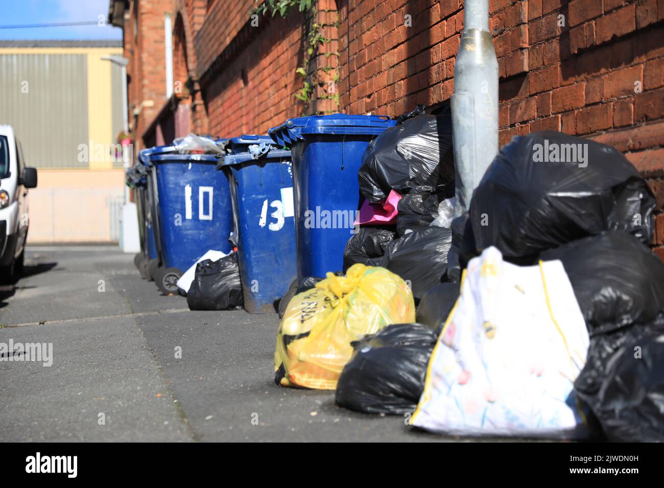 Rubbish lies on the street in the centre of Lurgan, Northern Ireland