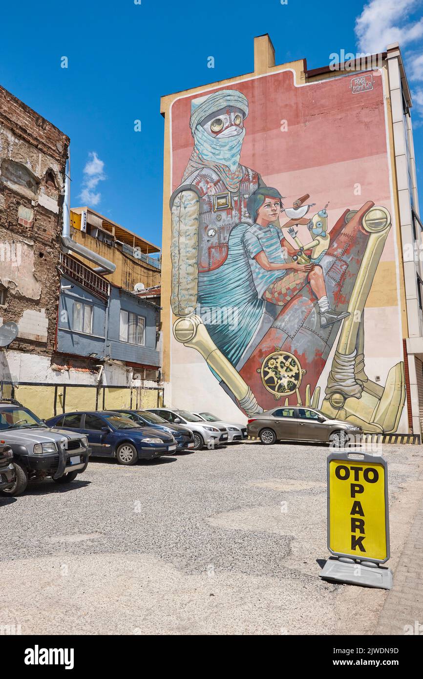 Picturesque parking lot with graffiti in Kadikoi city. Istanbul, Turkey ...