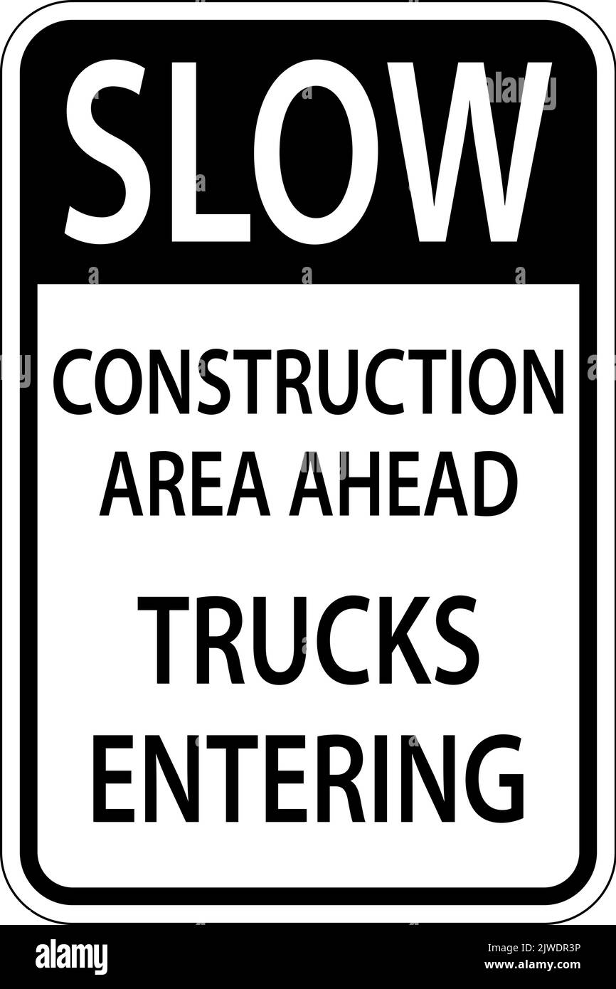 Slow Construction Area Ahead Sign On White Background Stock Vector
