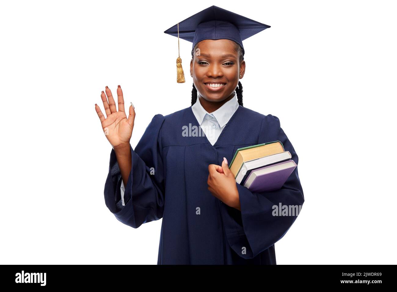 happy female graduate student with books Stock Photo
