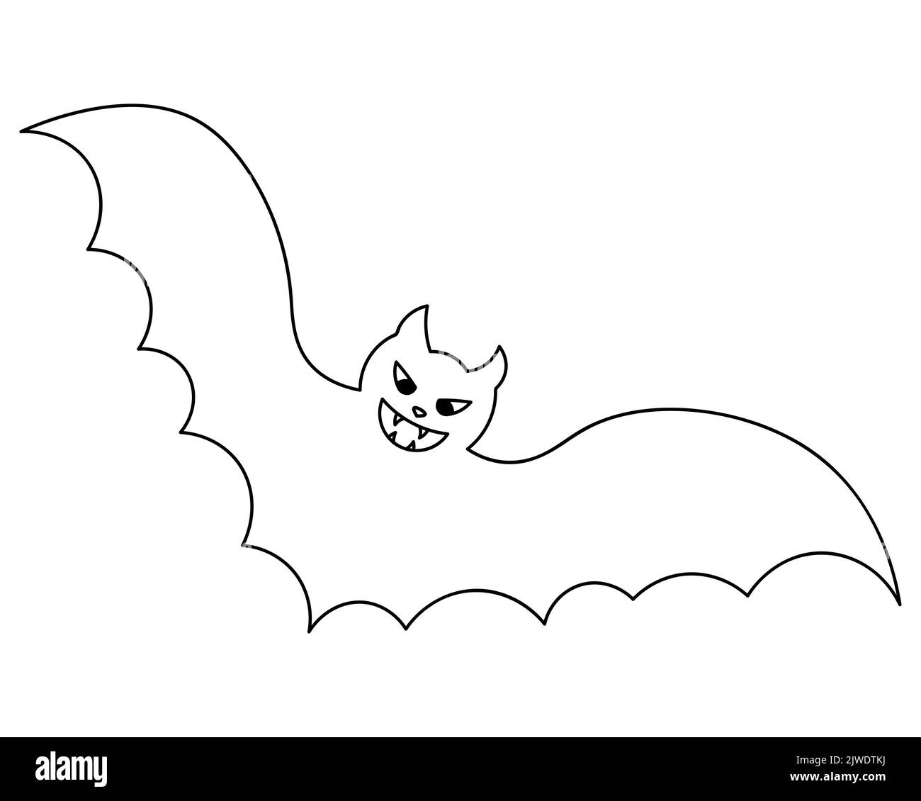 Bat. Sketch. Vampire animal. Angry grin. A blood-sucking mammal. Halloween symbol.Vector illustration. Outline on an isolated white background. Stock Vector