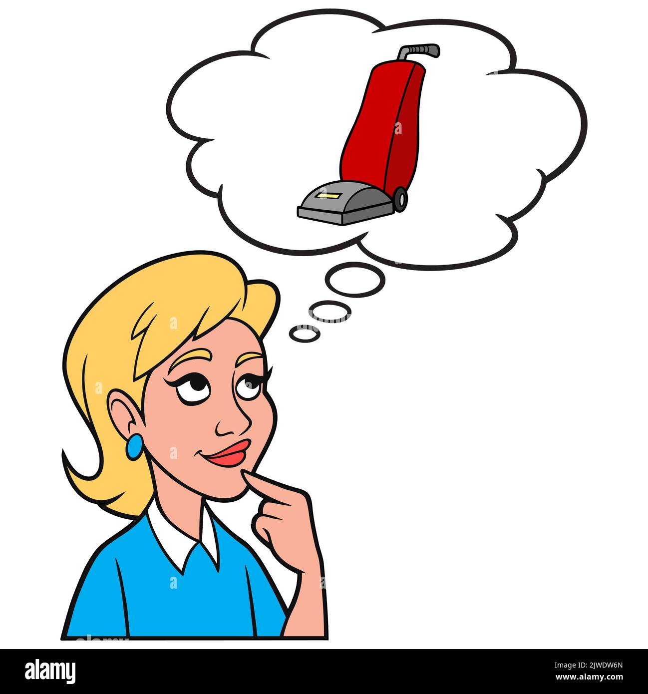 Girl thinking about a Vacuum Cleaner A cartoon illustration of a Girl