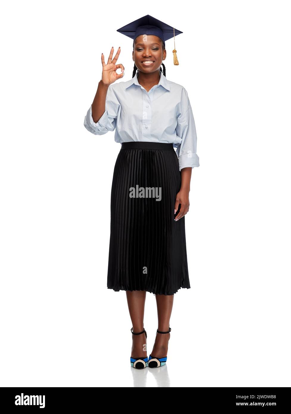 happy female graduate student showing ok gesture Stock Photo - Alamy