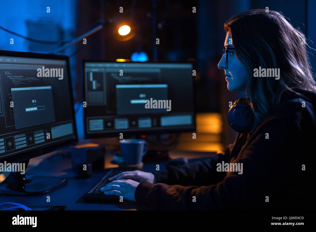 hacker using computer virus for cyber attack Stock Photo