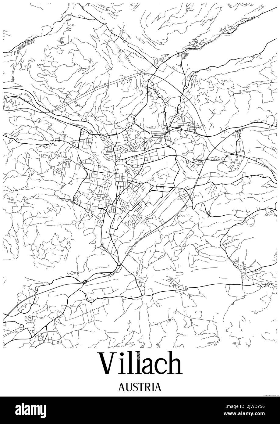 Black and white urban map of villach Stock Photo