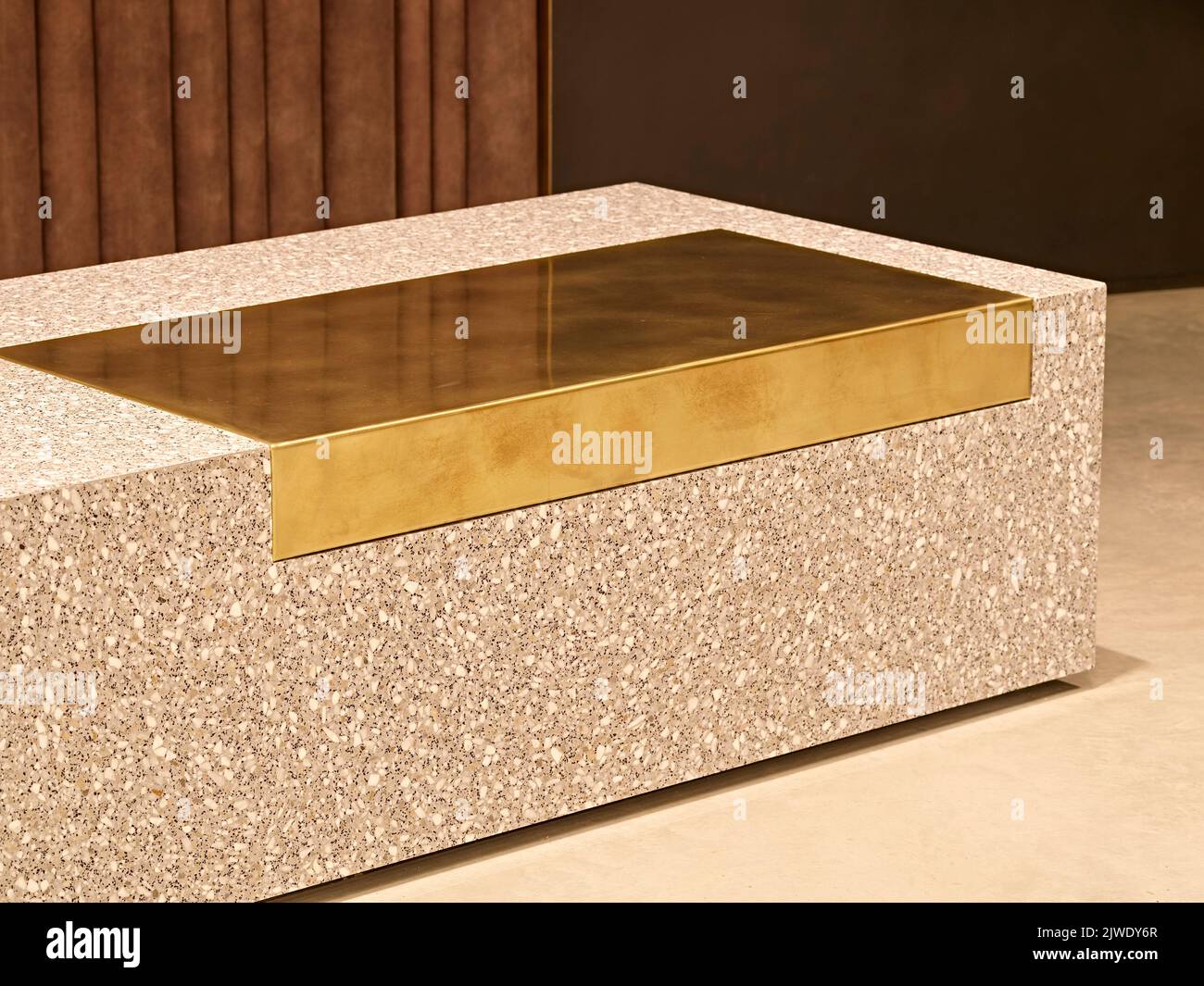 Stone bench in reception area. 50 Eastbourne Terrace, London, United ...