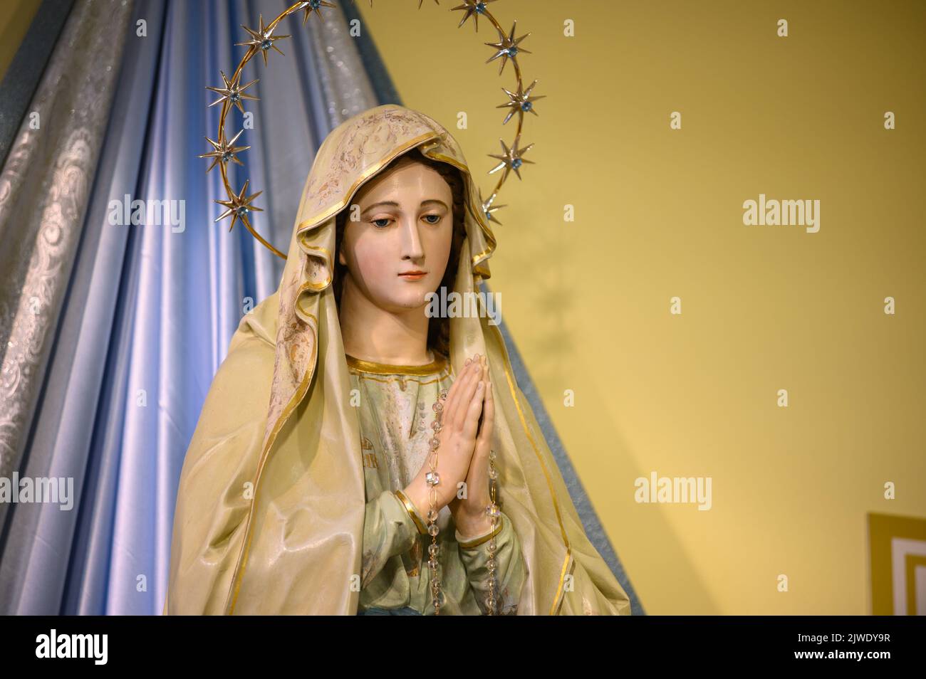 Statue of the Virgin Mary, the Queen of Peace, in the St James church in Medjugorje, Bosnia and Herzegovina. Stock Photo