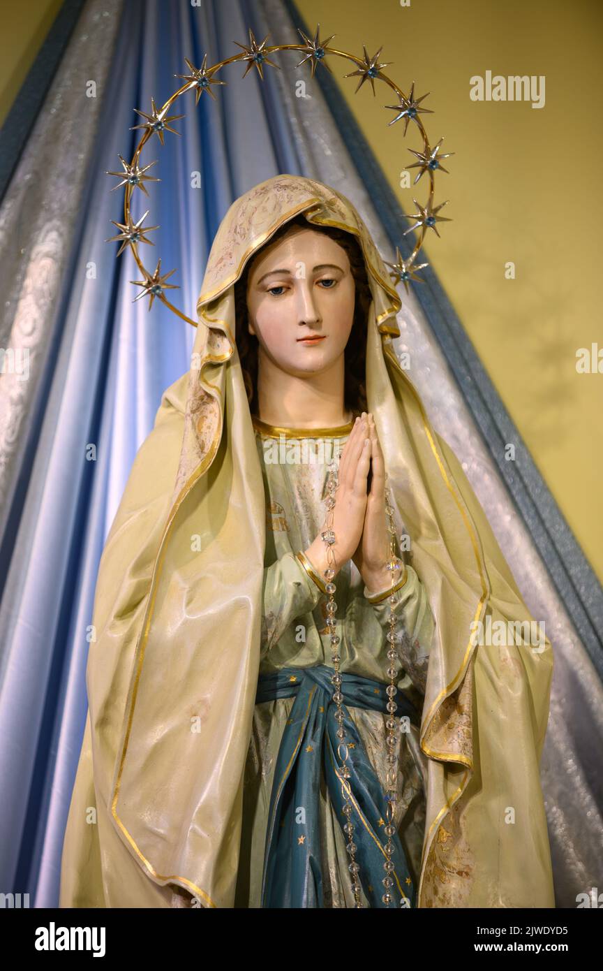 Statue of the Virgin Mary, the Queen of Peace, in the St James church in Medjugorje, Bosnia and Herzegovina. Stock Photo