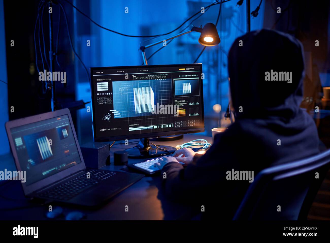 programmer working with 3d graphics on computer Stock Photo