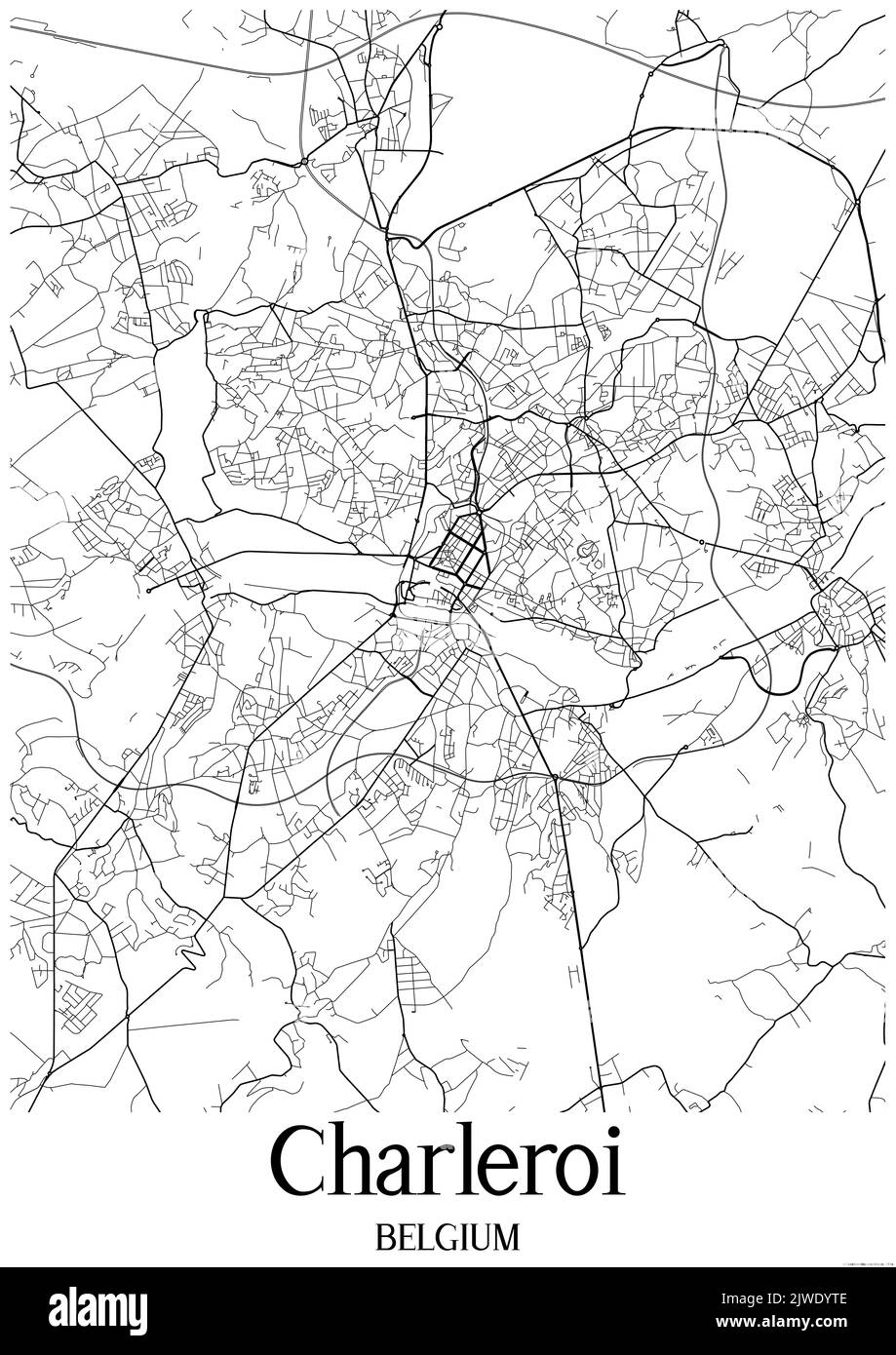 Black and white urban map of charleroi Stock Photo