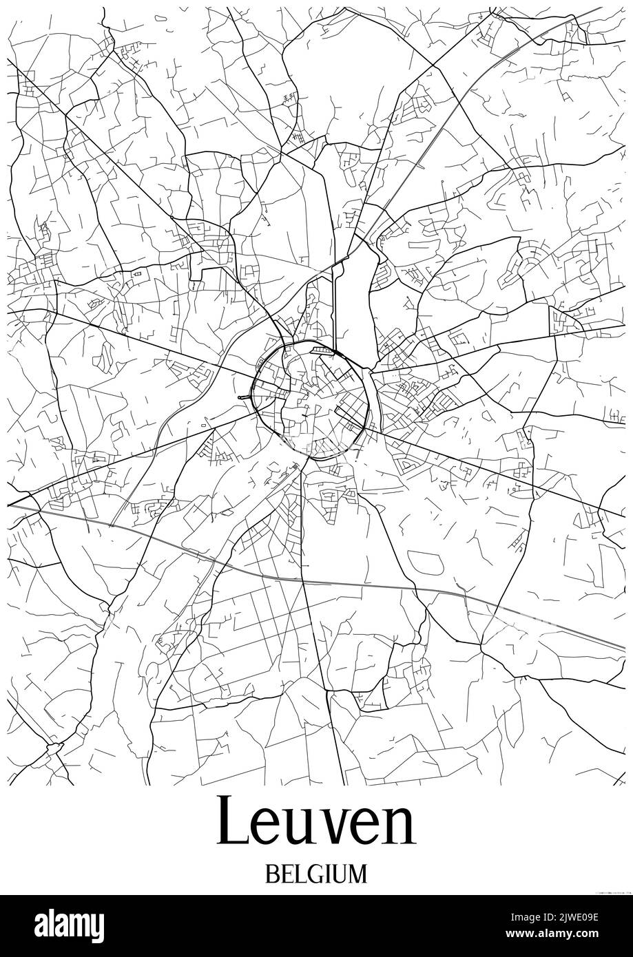 Black and white urban map of leuven Stock Photo Alamy