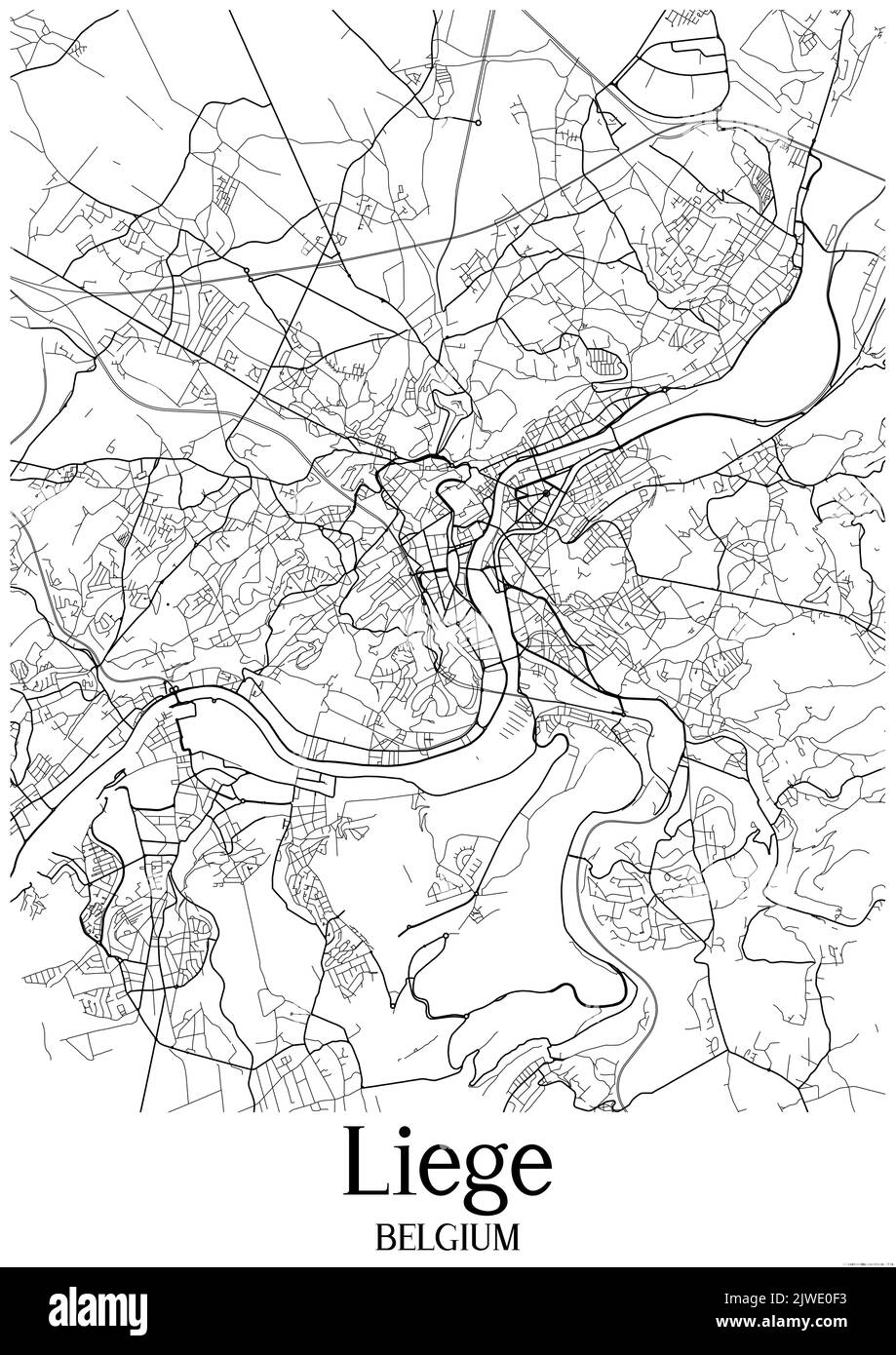 Black and white urban map of liege Stock Photo Alamy