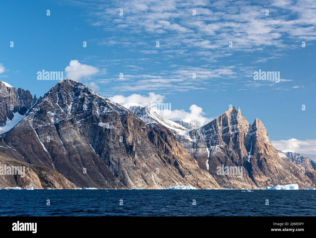 The Storhamrene mountains in Scoresby Sound, east Greenland Stock Photo