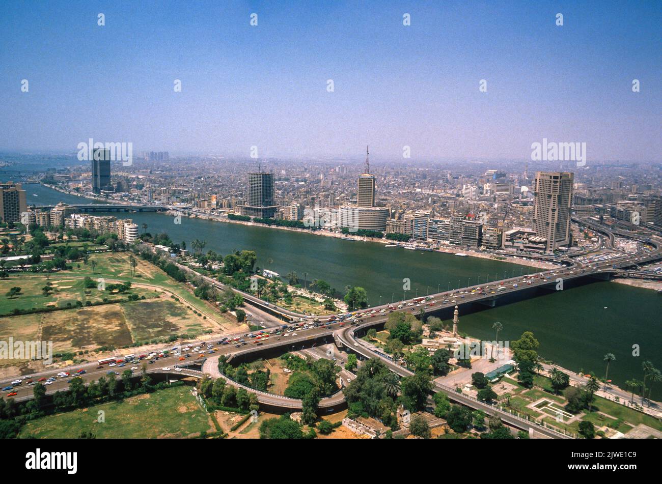 The 6th October Bridge from the Cairo Tower in 1986, Egypt Stock Photo