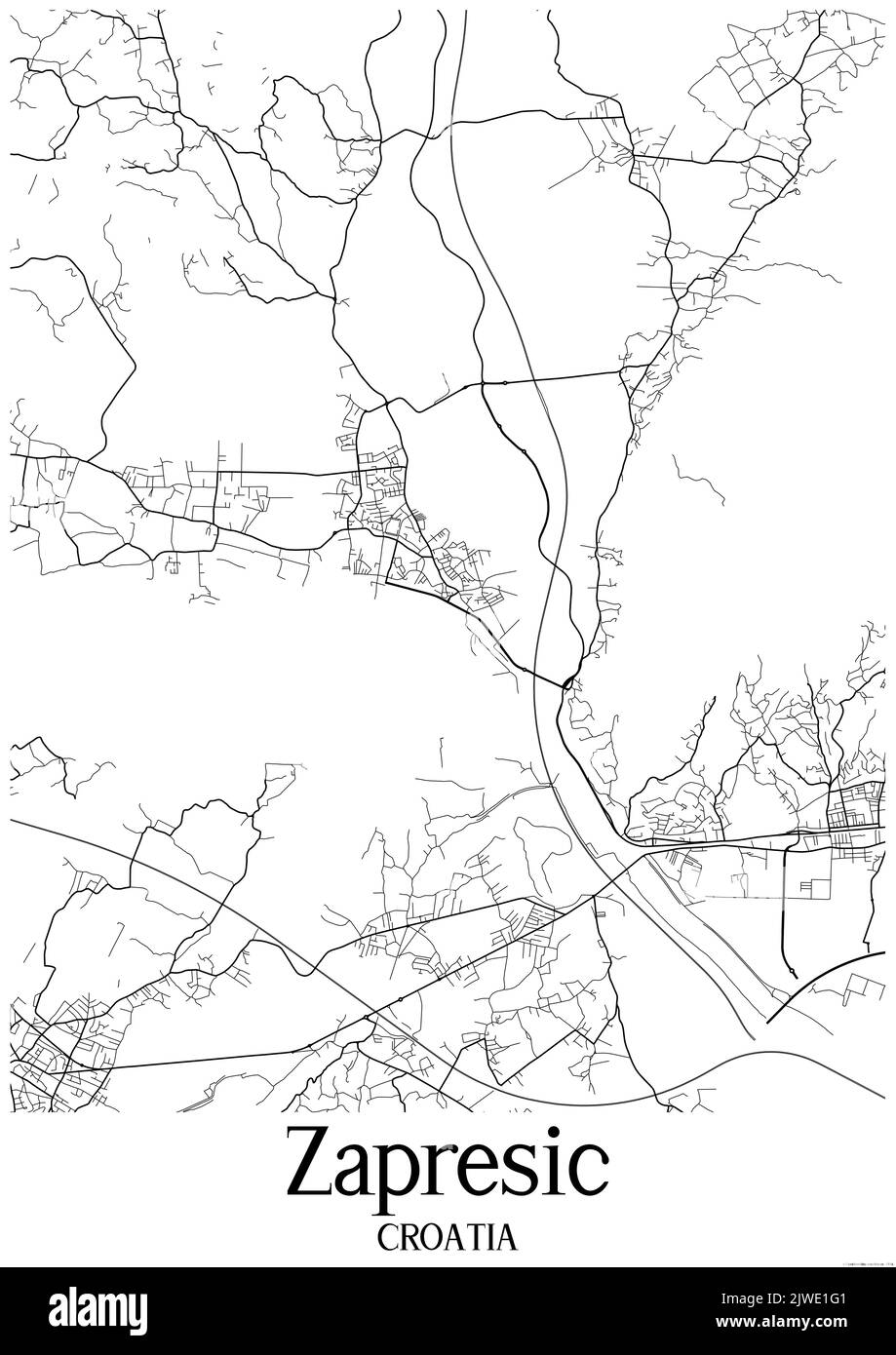 Black and white urban map of zapresic Stock Photo