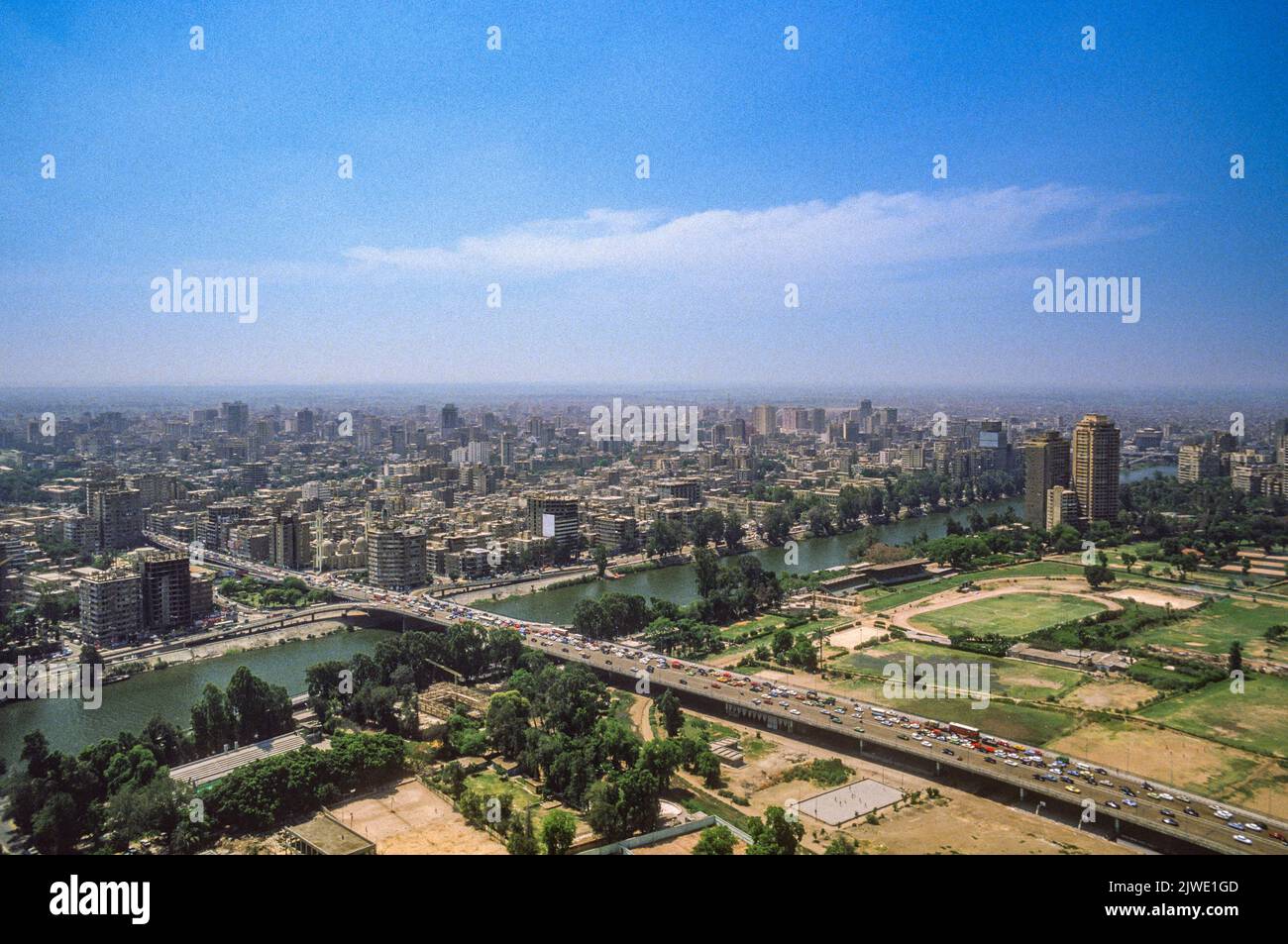 The 6th October Bridge from the Cairo Tower in 1986, Egypt Stock Photo