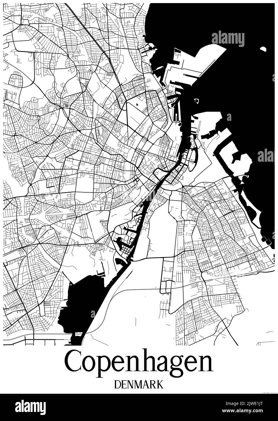 Black and white urban map of copenhagen Stock Photo