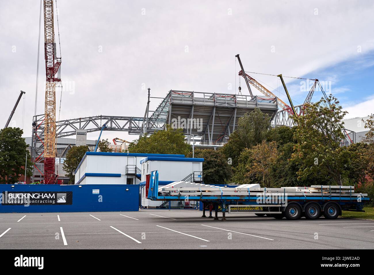 Trailers with materials sit at the Anfield Road Construction September ...